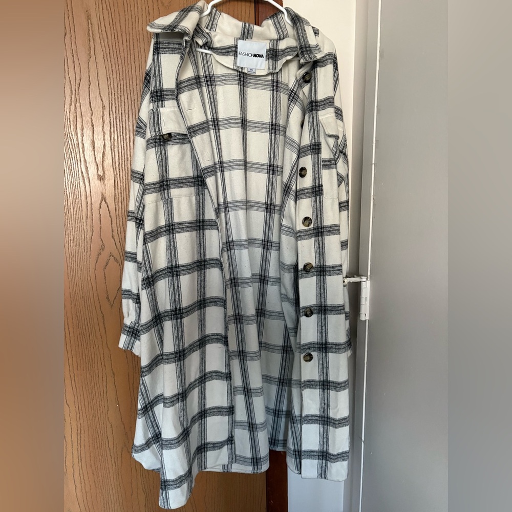 Plaid Button-Up Long Coat